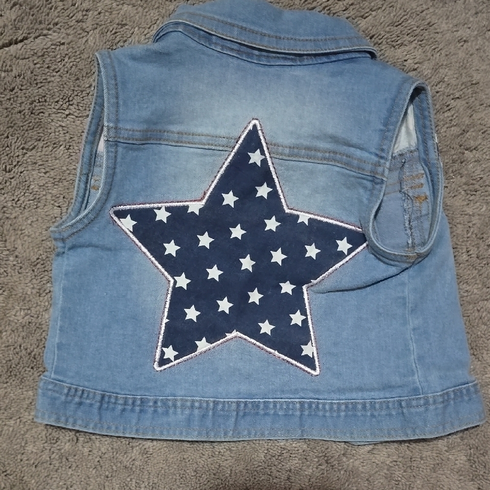 Kids Denim Vest with American Flag Design - Picture 3 of 3